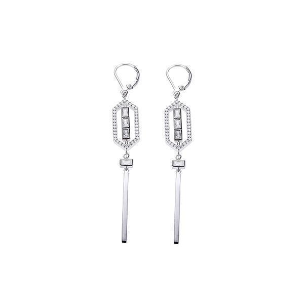 Diamondlite Cubic Zirconia Open Baguette Long Drop Earrings - Silver