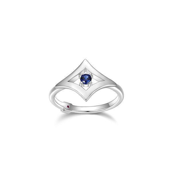 RR4LADC-W-7 "Stellar" Diamond Shape with 3mm Round Created Sapphire Ring  - Silver