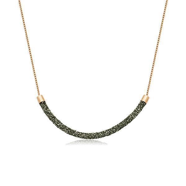 CJ Steelx IP Rose Black Crystal Curved Bar Necklace