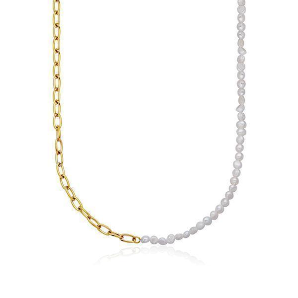 CJ Steelx Freshwater Pearl and Link Chain Necklace - Gold