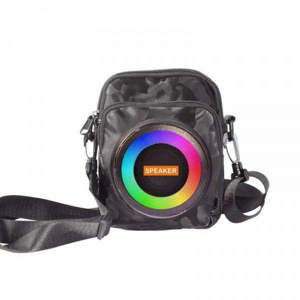 Adjustable Travel Bag Portable Bluetooth Speaker with Colorful LED Lights for Music On-the-Go - Black