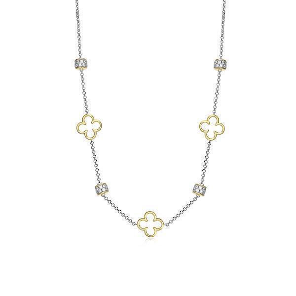 NR0Q0C2-2T Sterling Silver "Bliss" Clover Diamondlite Station Necklace
