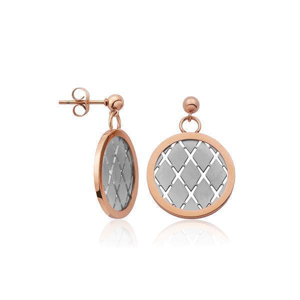 CJ Steelx Grid Earrings - Silver and Rose Gold