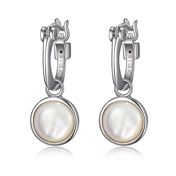 ER2LCCWA9-W Sterling Silver SUNRISE Square Hoop Mother of Pearl Drop Earrings