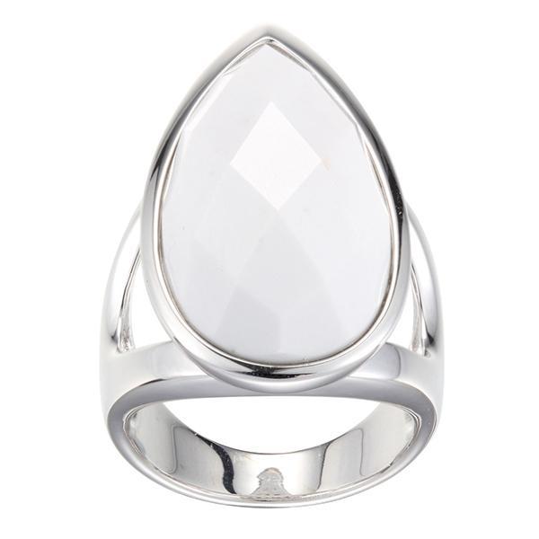 RR4L974AB-W-7 Sterling Silver White Agate Pear Shaped Ring Size 7