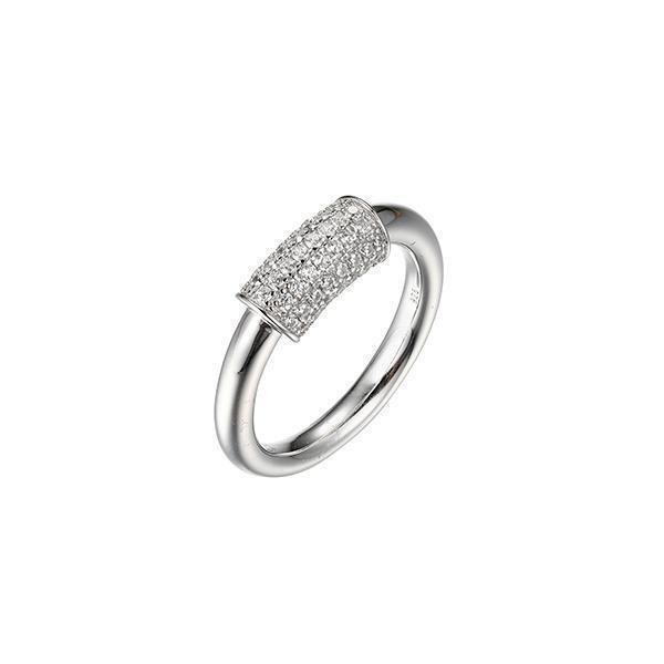 RCGR4Q03G-W-8 Sterling Silver "PAPERCLIP" with Diamondlite Pave Ring - Silver