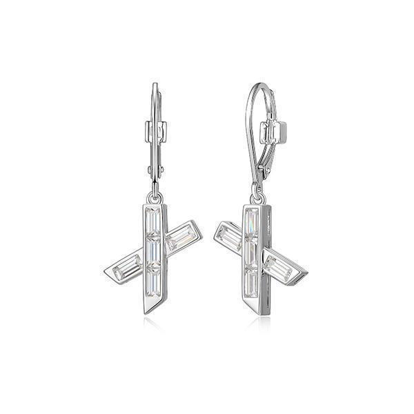 ER2LCSC-W "Baguette" Straight Baguette Criss-Cross Lever Back Drop Earrings