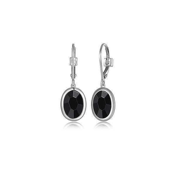 ER2LCPF-W "Mirage" Oval Hematite in Bezel Set Drop Leverback Earrings