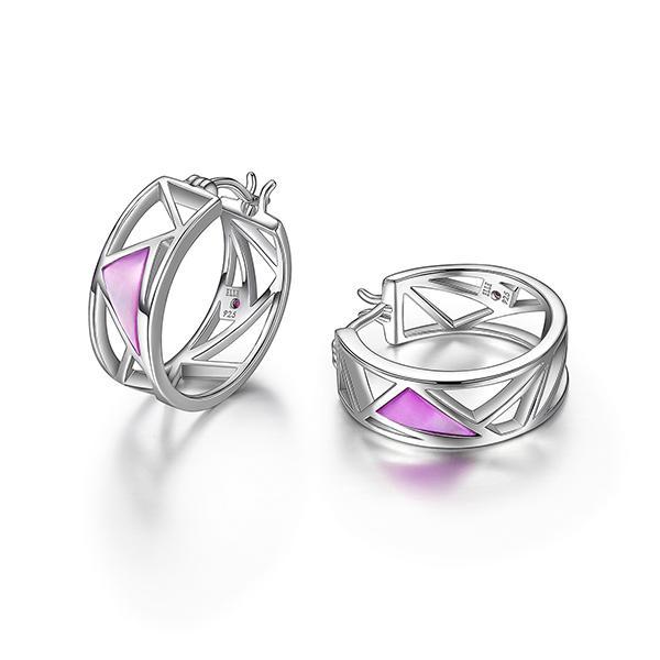 ER2LC7EBB-W Sterling Silver Dyed Purple Mother of Pearl 20mm Hoop Earrings