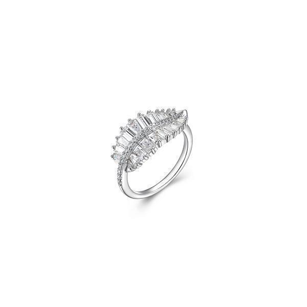 Diamondlite Cubic Zirconia Baguette Leaf Ring - Silver - Size 7