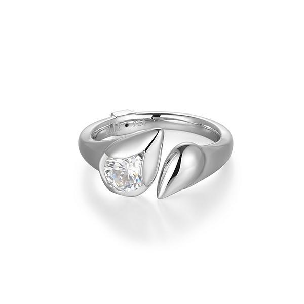 RR4LAKV00-W-8 Sterling Silver TULIP Cubic Zirconia Pear Shape Bypaas Open RIng Size 8