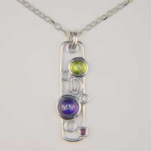 NR0L91996-W-18 Sterling Silver Purple-Red and Black Olive Cubic Zirconia Necklace Size 18