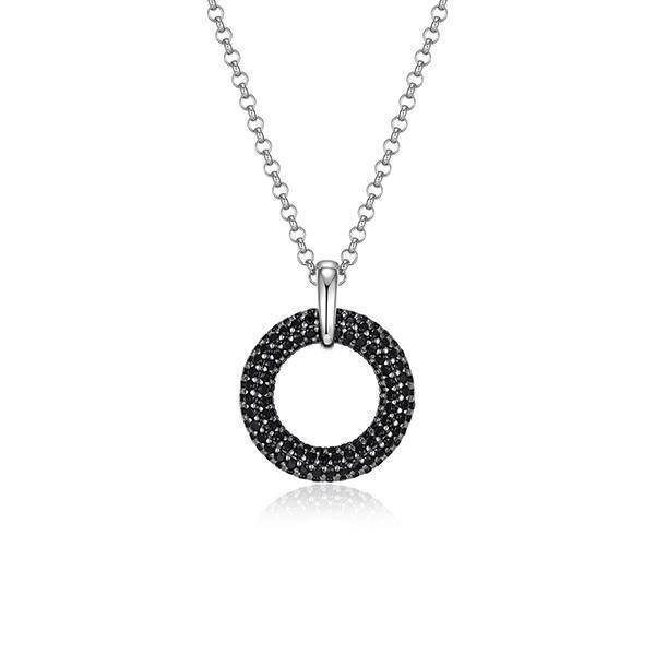 NR0LBRJ-B "Stardust" Round Black Spinel in 15mm Circle Pendant with Rolo Chain