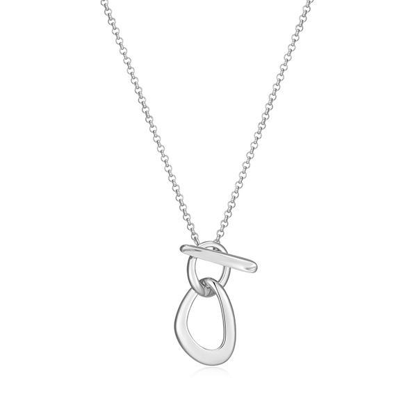 NR0LC0YA0-W-18 Sterling Silver CELESTE Free Form Open Pear Shape Link Toggle Necklace