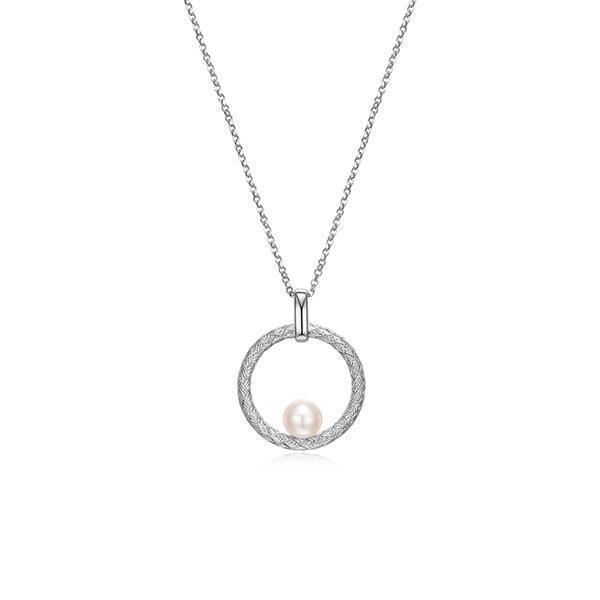 NR0Q0CB-W Sterling Silver "Venus" White Pearl on Mesh Circle Necklace