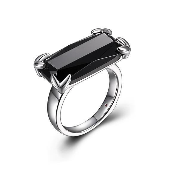 RR4LA5A27-W-6 Sterling Silver ORIENT Black Agate Emerald Cut Ring Size 6