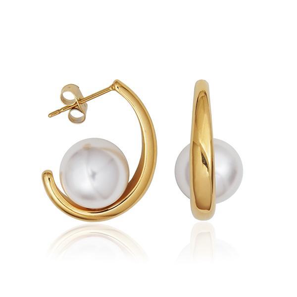CJ STEELX High Polish Shell Pearl Open Hoop Earrings - Gold