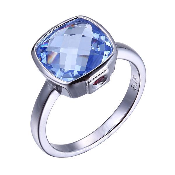 RR4LA4BBV-W-6 Sterling Silver MYSTIC Simulated Blue Quartz Cushion Ring Size 6