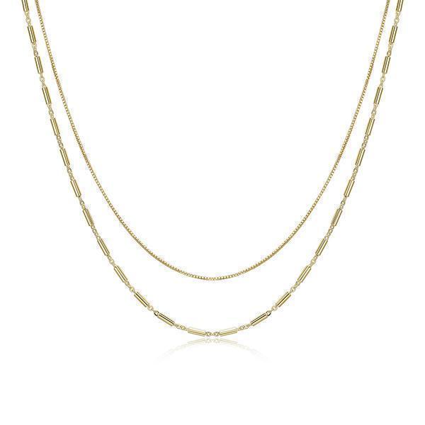 Layered Box and Tube Link Cable Chain Necklace - Gold