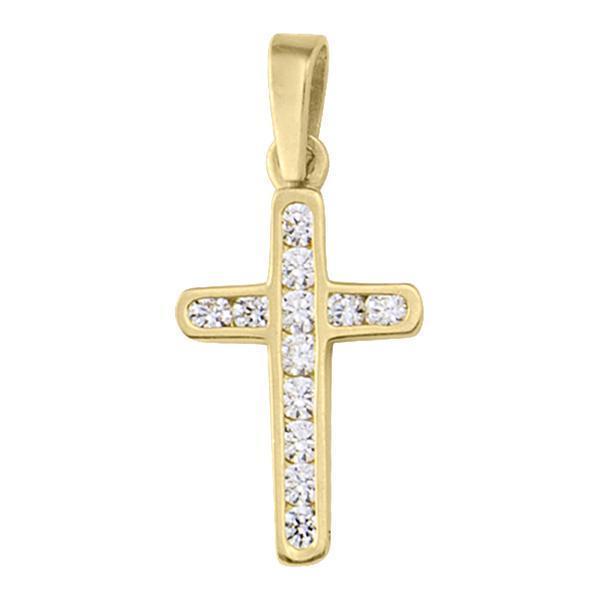 18K Gold Cross Pendant with Cubic Zirconia stones