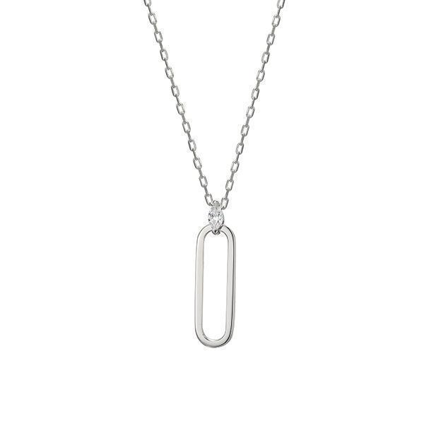 NR0LBUS-W "Parallel" Open Oblong with Marquise Cubic Zirconia Necklace