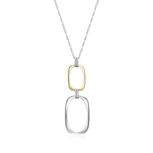NR0LBXS9-2T Allure Rectangular Link Two Tone Pendant Long Necklace