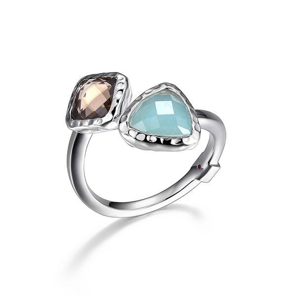 RR4LA7PAL-W-7 Sterling Silver Genuine Smoky Quartz and Green Amazonite Bypass Ring Size 7