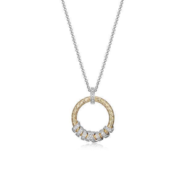 NR0Q066-2T Sterling Silver "Interlink" Woven Tube with CZ Circle Necklace
