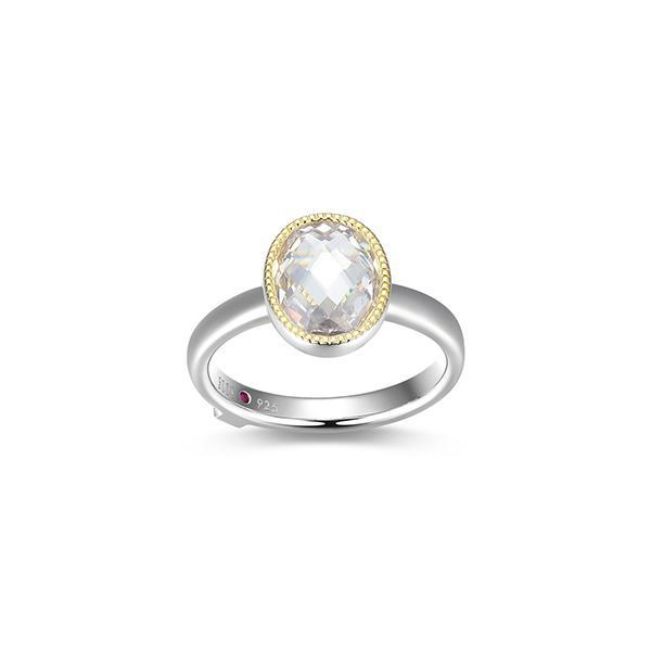 RR4LAJV97-W-7 Sterling Silver ESSENCE Checkboard Cut Oval Two Tone Ring Size 7