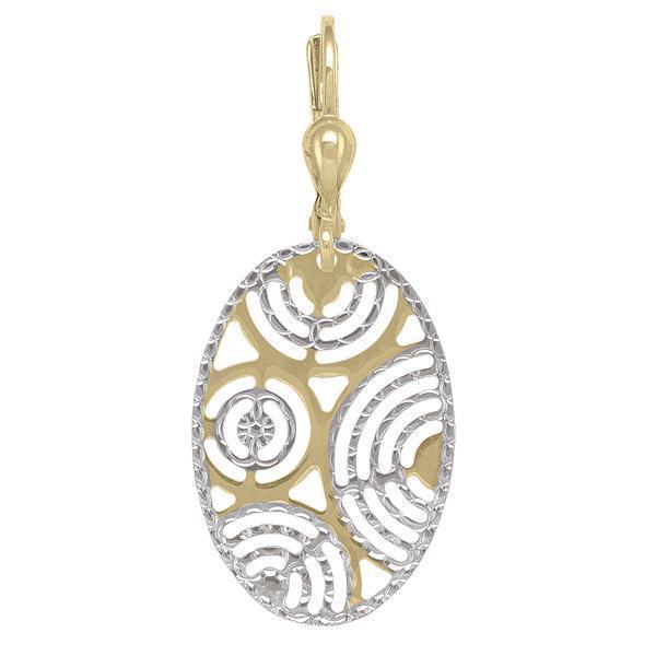 14K Gold and Silver Oval Shaped Fashion Drop Earrings