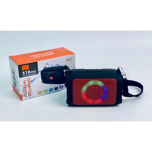 Cube Drum Style RGB LED Ring Light Portable Wireless Bluetooth Speaker with Carrying Strap S18mini for Universal Cell Phone And Bluetooth Device - Red