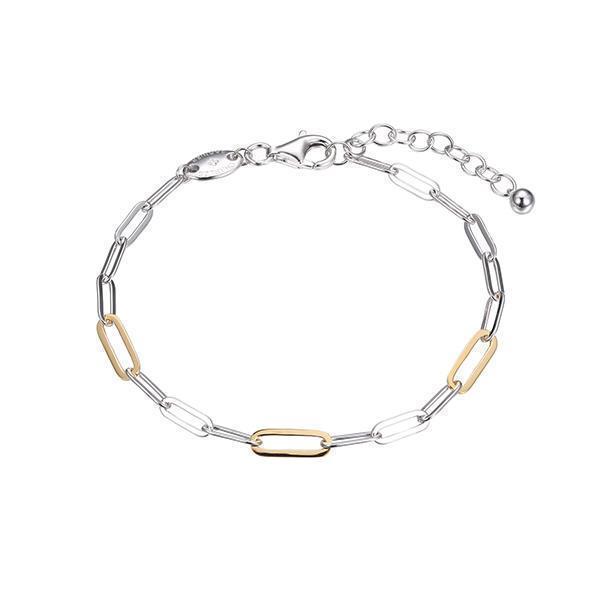 BCGR1Q1AH-W Sterling Silver "PAPERCLIP" Oval Link Bracelet - Silver and Gold
