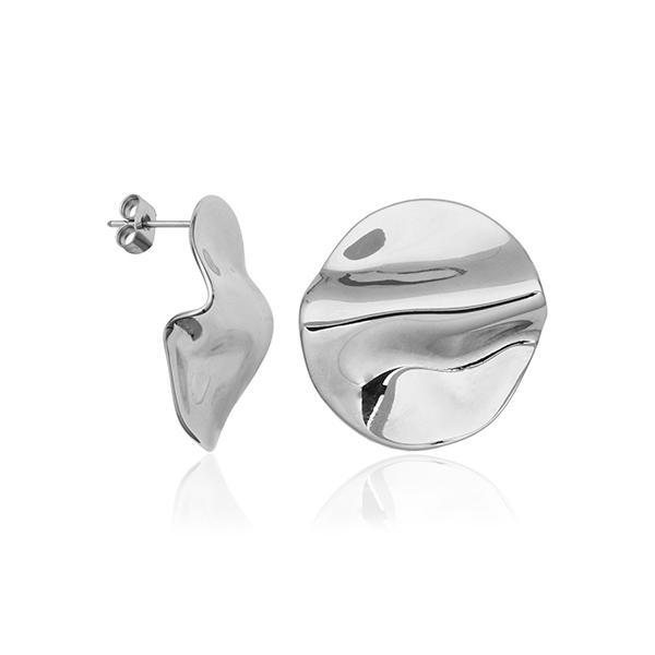 CJ STEELX High Polish Wavy Circle Stud Earrings - Silver