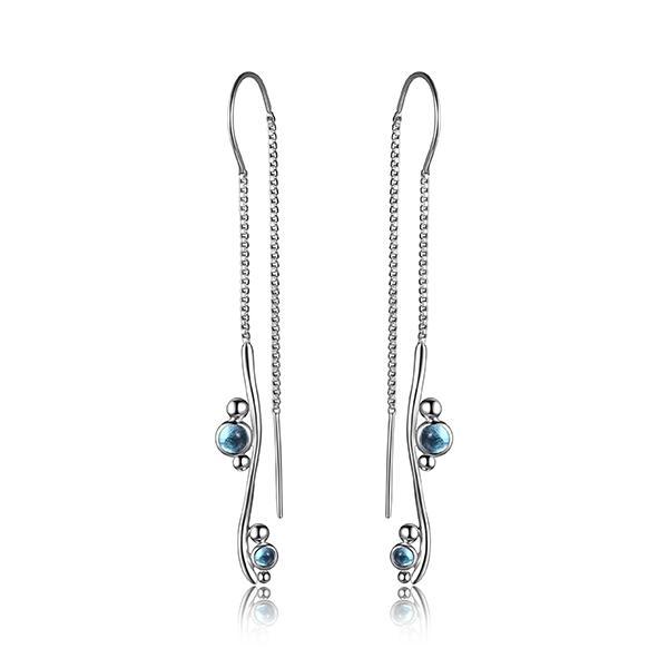 ER2LCBD12-W Sterling Silver PIXIE DUST Blue Topaz Long Threader Earrings