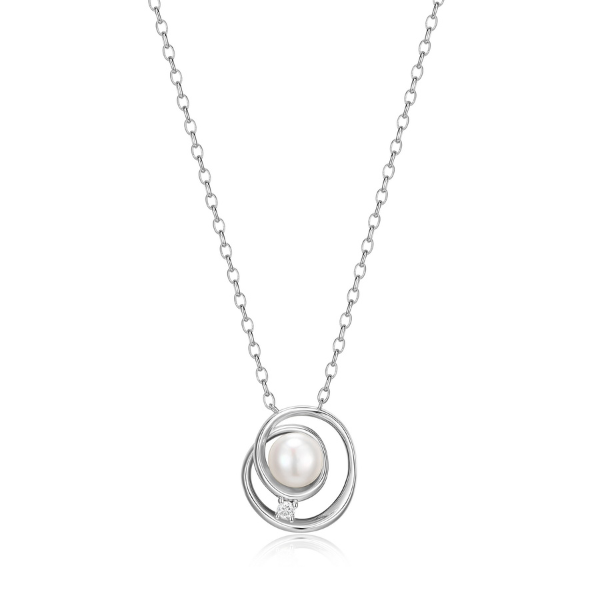 NR0LBW14-W Satelite Pearl and Moissanite Circle Necklace