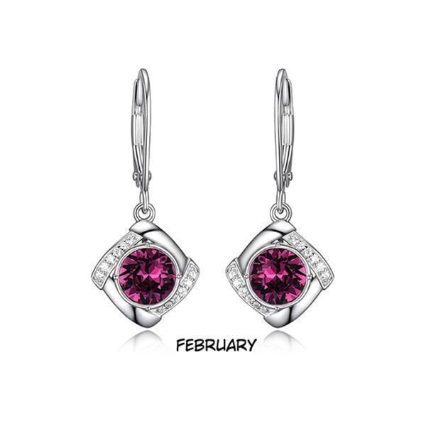 ER2LCEZ-FEB FEB "Birthstone" (Amethyst) and Signity Cubic Zirconia with Lever Back Earrings