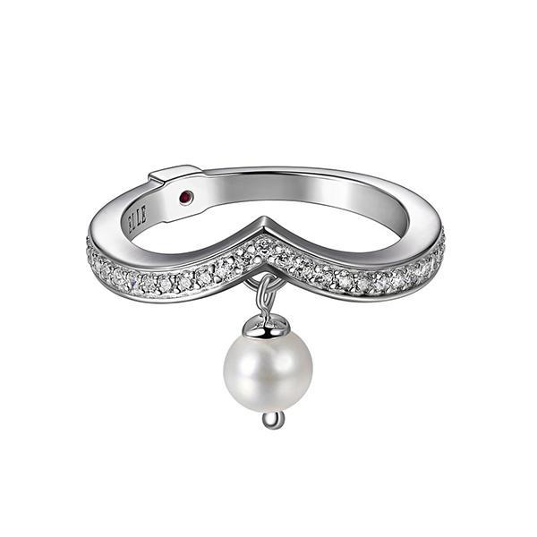 RR4LA7Y45-W-7 Sterling Silver Cubic Zirconia and Genuine Pearl Ring Size 7