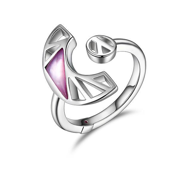 RR4LA7QBB-W-9 Sterling Silver Dyed Purple Mother of Pearl Open Crescent Ring Size 9