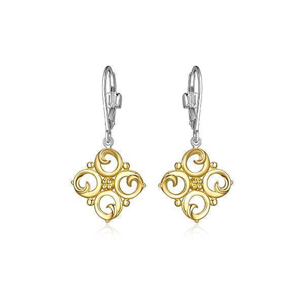 E32LCGN-2T "Venice" Sterling Silver Swirl Motif Dangle Earrings