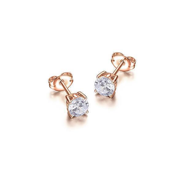 Diamondlite Cubic Zirconia Round Stud Earrings - Rose Gold