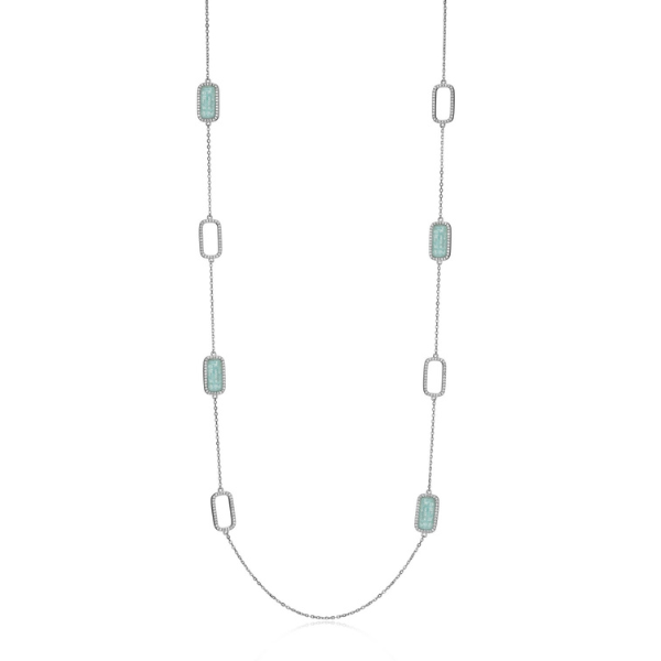 NR0LBZZG-W Allure Cubic Zirconia and Amazonite Halo Station Necklace