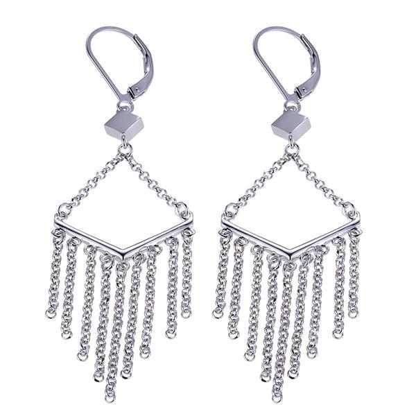 ER2LC2ZA0-W Sterling Silver CHEVRON Tassel Leverback Earrings