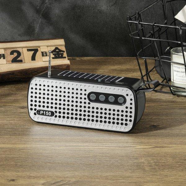 Sleek Silver Grill Design Portable Stereo Bluetooth Wireless Speaker KIP150 for Universal Cell Phone And Bluetooth Device - Black
