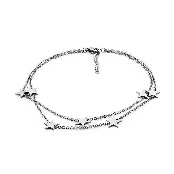 CJ Steelx Star Anklet Double Chain - Silver