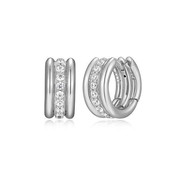 ER2LCT500-W Sterling Silver GODDESS Cubic Zirconia and Silver Triple Row Hoop Earrings