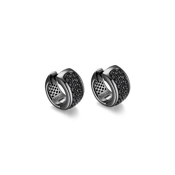 Sterling silver CJ Ethos BLACK ICE gun color and black sapphire 15mm hoop