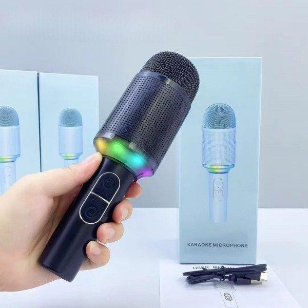 Portable Bluetooth Karaoke Microphone with RGB Lights & Noise Reduction for Wireless Singing - Black