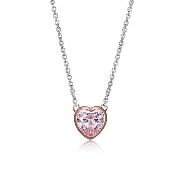 Two-tone Pink Cubic Zirconia Heart Necklace