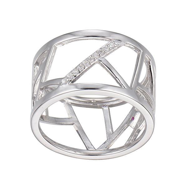 RR4LA2100-W-7 Sterling Silver Wide Band with Cubic Zirconia Ring Size 7