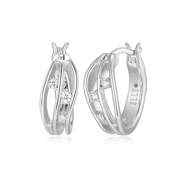 ER2LCUS00-W Sterling Silver BETWEEN Small Wavy Hoop with Cubic Zirconia Earrings